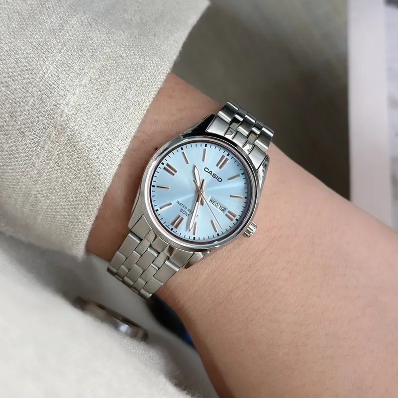 Casio Enticer Triple-fold Clasp Ice Blue Dial Ladies Watch- LTP-1335D-2AV